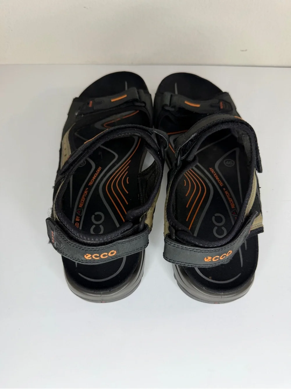 Mens Ecco Receptor Outdoor Sandals Men’s Size 46 US 12 Black Gray Hiking Trail